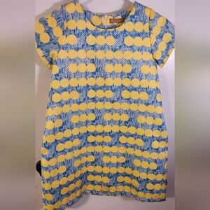 Peppermint Girl's Yellow and Blue "Retro" Textured Dress With Pockets